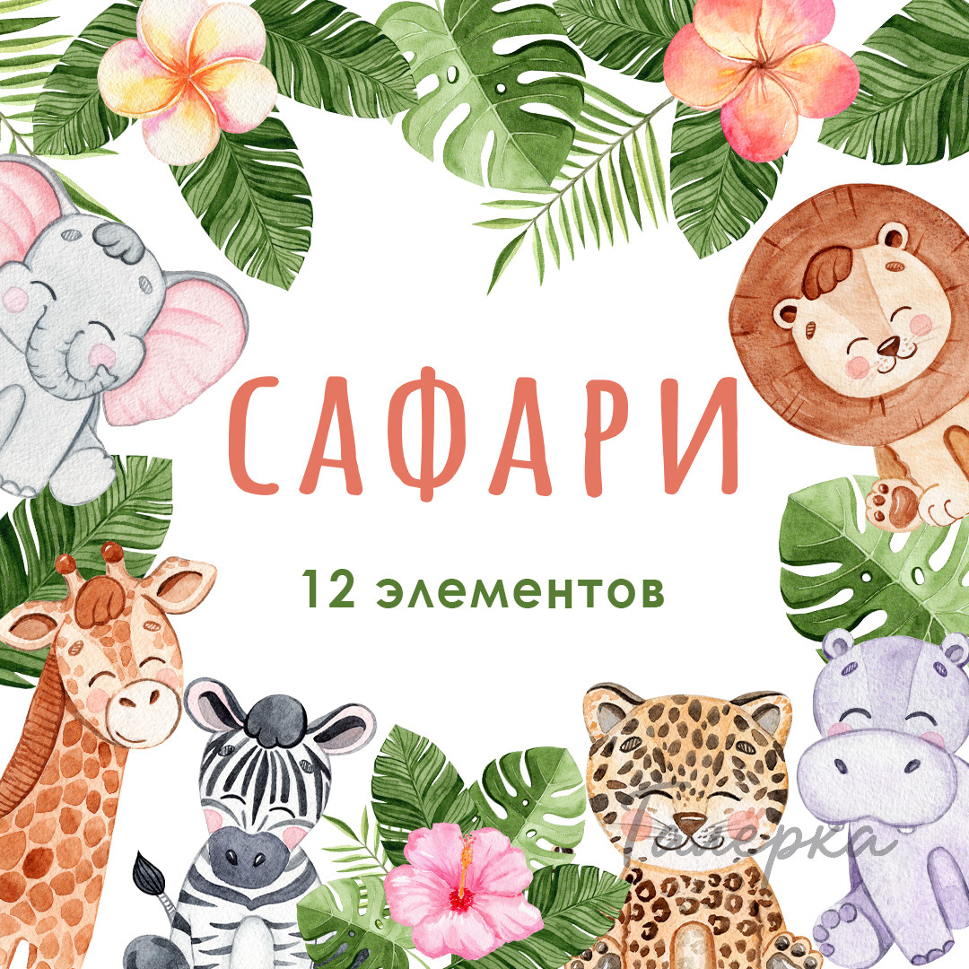 Акварельный клипарт Сафари